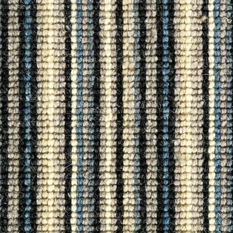100% wool loop pile carpets in multi stripe design, in colour Onyx Bands