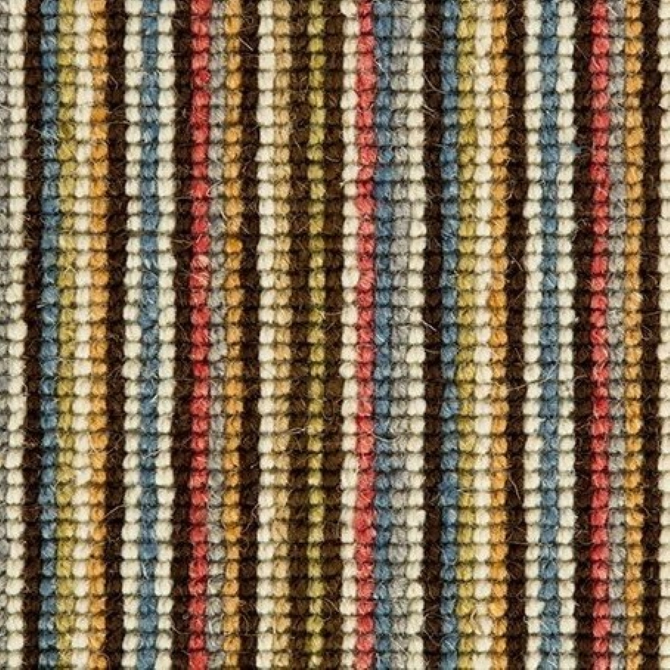 100% wool loop pile carpets in multi stripe design, in colour Azured Mocha