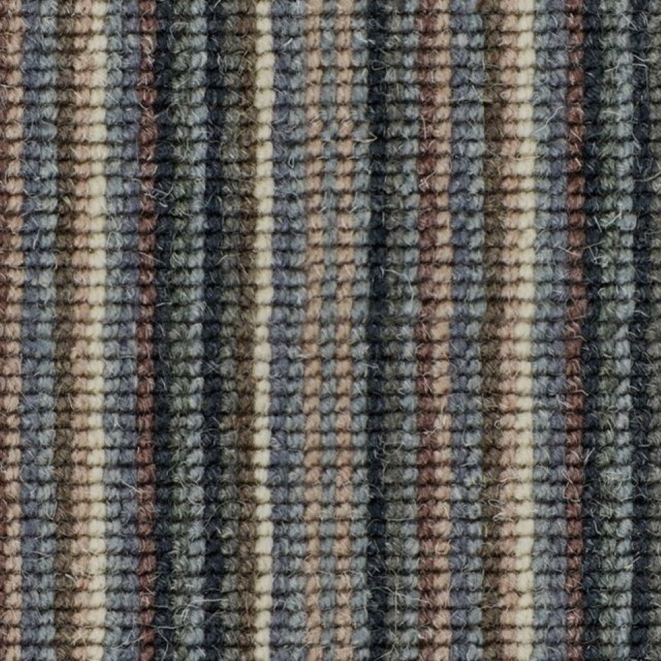 100% wool loop pile carpets in multi stripe design, in colour Petroleum Stripe