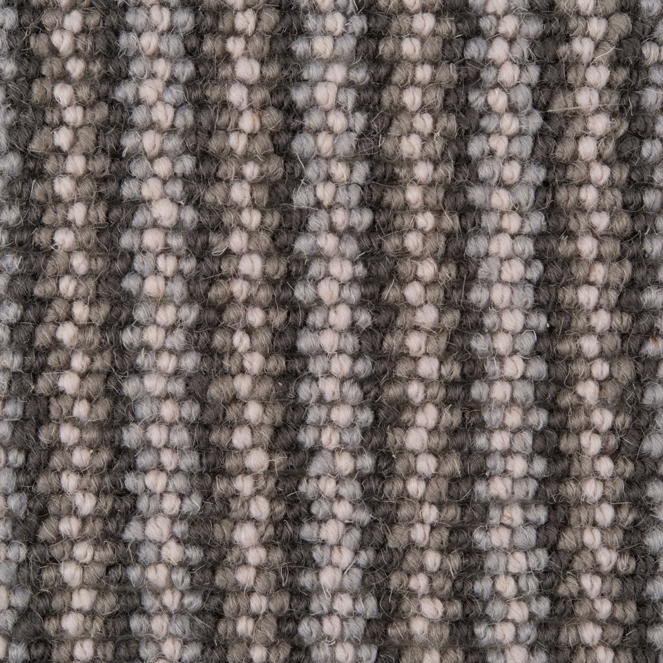 100% wool carpets in stripe design, multicolour. In colour Grey Ribbon
