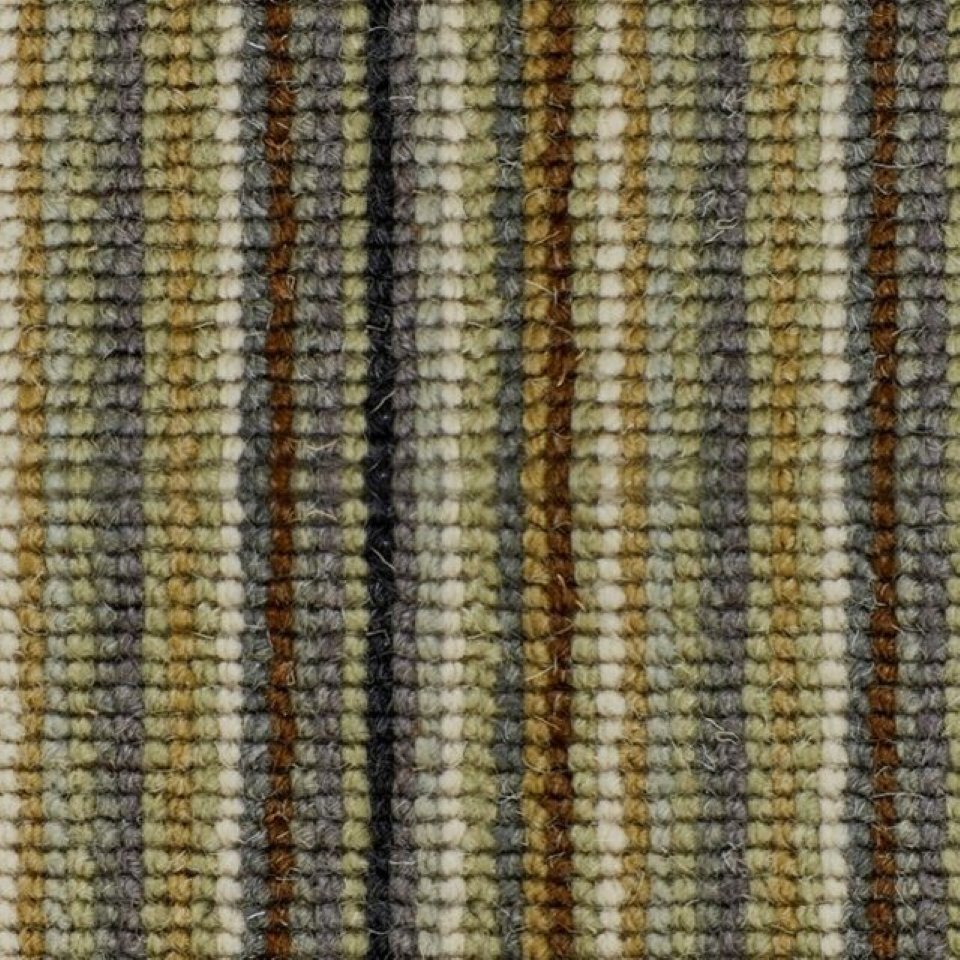 100% wool loop pile carpets in multi stripe design, in colour Leafy Stripes