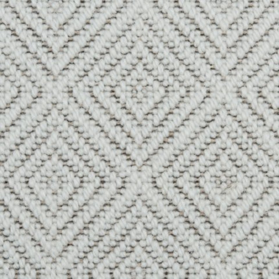 Flat weave 100% wool loop pile carpets in dimond design, in colour Dove