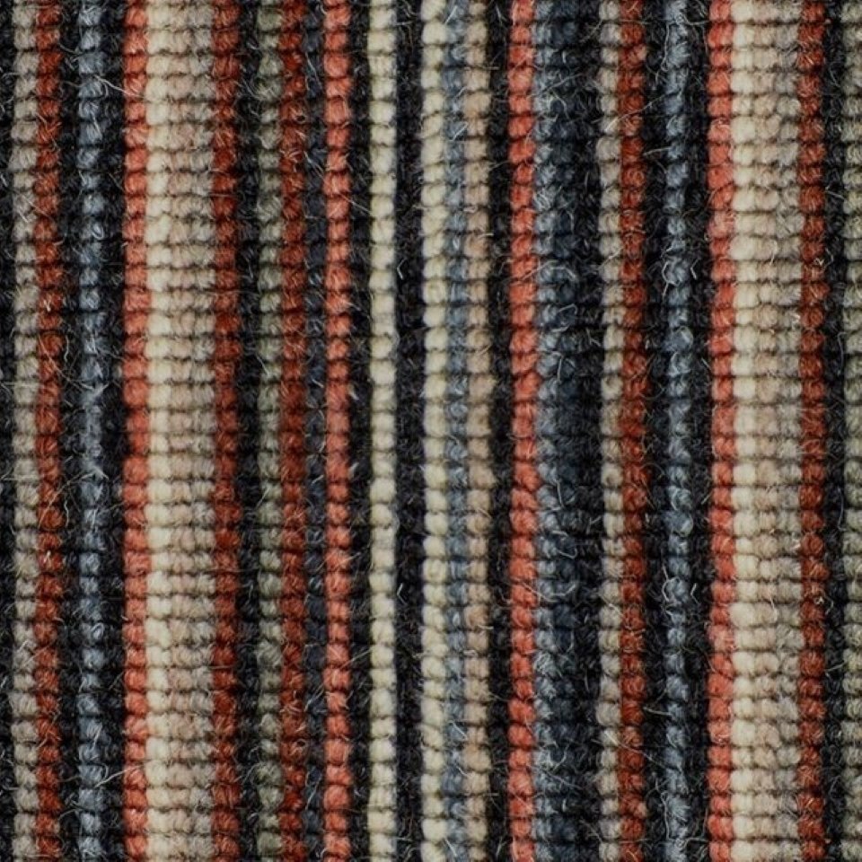 100% wool loop pile carpets in multi stripe design, in colour Contemplative Stripes