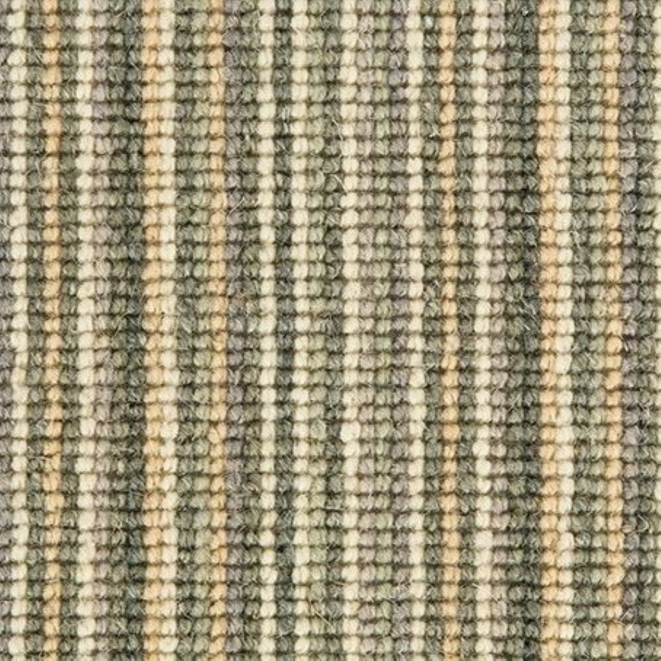 100% wool loop pile carpets in multi stripe design, in colour Minted Ivory