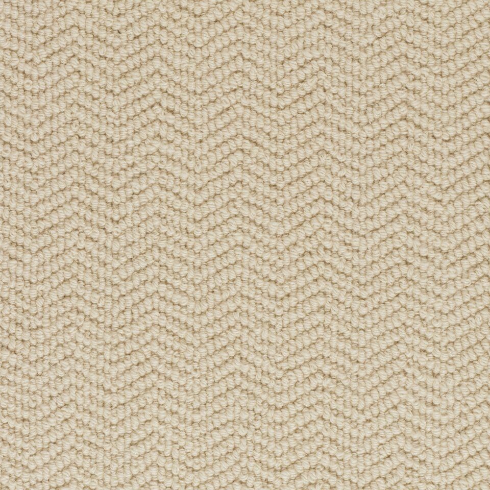 70% wool, 30% Tencel loop carpets in soft herringbone design. Colour Cream Herringbone 02