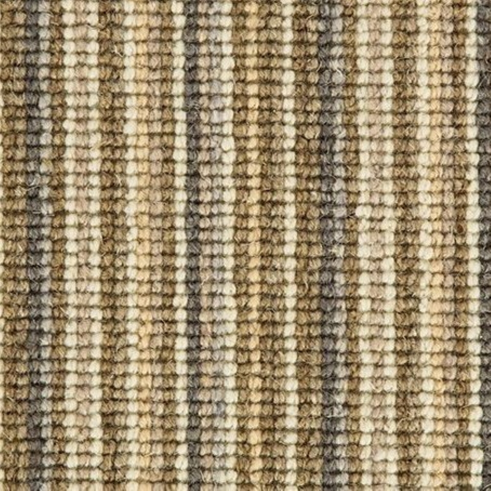 100% wool loop pile carpets in multi stripe design, in colour Desert Sage