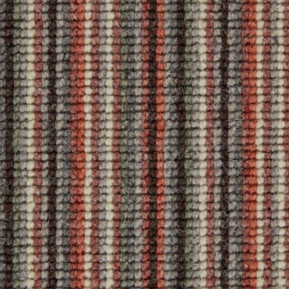 100% wool loop pile carpets in multi stripe design, in colour Terracotta Bands