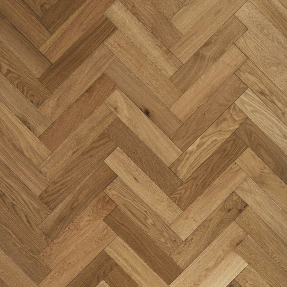 Engineered herringbone wooden flooring in colour Smoked Oak