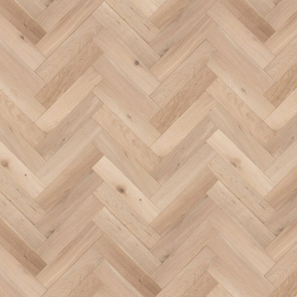 Engineered herringbone wooden flooring in colour Unfinished Oak